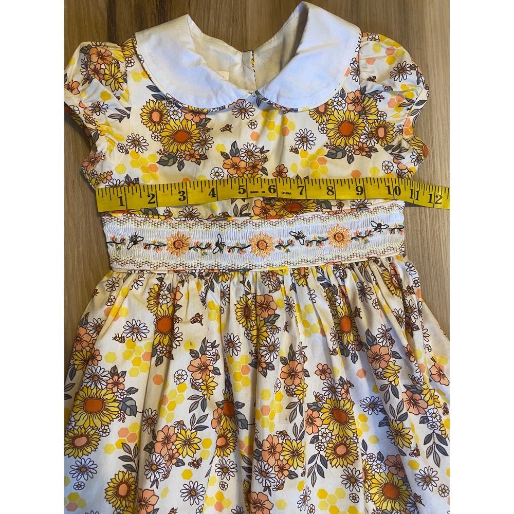 Bonnie Jean Girls 3T Floral Sunflower Smocked Peter Pan Collar Dress B2-12628-DS - Picture 3 of 6